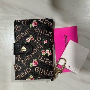 Black Wallet with Pink Floral and Gold Accents